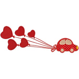 Little Car Pulling Big Balloons Applique Machine Embroidery Design Digitized Pattern